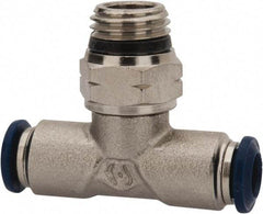 Value Collection - 5/32" Outside Diam, 1/8 Universal, Nickel Plated Brass Push-to-Connect Tube Male Swivel Branch Tee - 250 Max psi, Tube to Universal Thread Connection, Buna O-Ring - Exact Tool & Supply