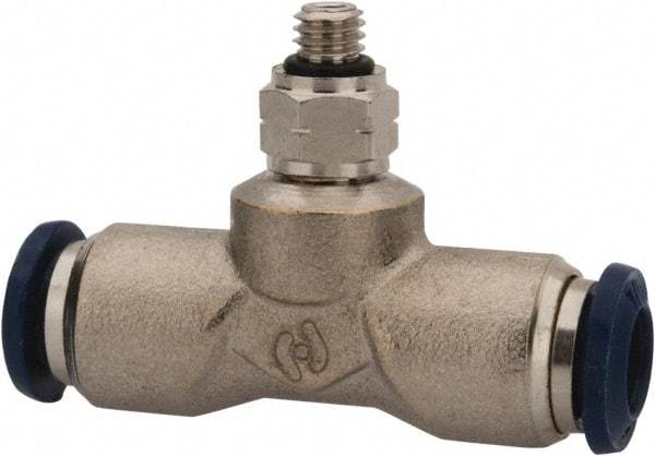 Value Collection - 5/32" Outside Diam, 10-32 Universal, Nickel Plated Brass Push-to-Connect Tube Male Swivel Branch Tee - 250 Max psi, Tube to Universal Thread Connection, Buna O-Ring - Exact Tool & Supply
