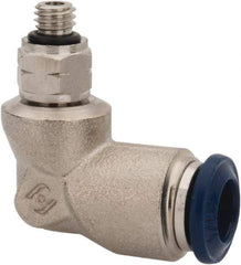 Value Collection - 1/4" Outside Diam, 10-32 Universal, Nickel Plated Brass Push-to-Connect Tube Male Swivel Elbow - 250 Max psi, Tube to Universal Thread Connection, Buna O-Ring - Exact Tool & Supply