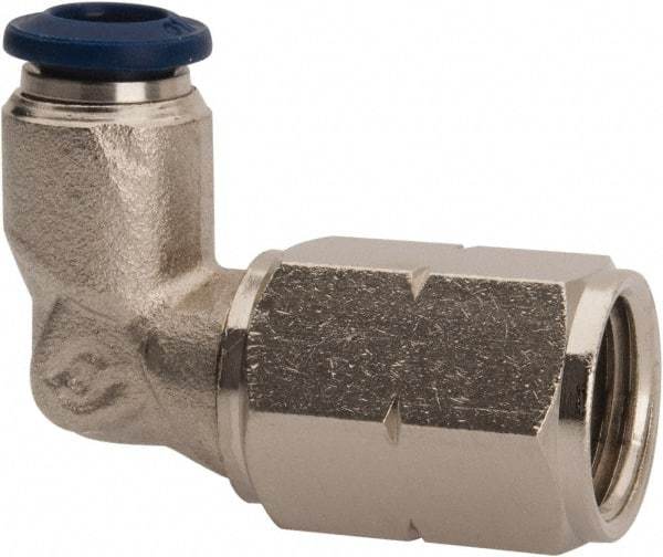 Value Collection - 5/32" Outside Diam, 1/8 NPTF, Nickel Plated Brass Push-to-Connect Tube Female Elbow - 250 Max psi, Tube to Female NPT Connection, Buna O-Ring - Exact Tool & Supply