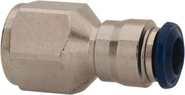 Value Collection - 3/8" Outside Diam, 1/4 NPTF, Nickel Plated Brass Push-to-Connect Tube Female Connector - 250 Max psi, Tube to Female NPT Connection, Buna O-Ring - Exact Tool & Supply