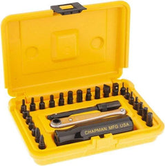 Chapman - 27 Piece, Screwdriver 1/4" Bit Ratchet Bit Set - #1 to #2 Phillips, 0.05 to 1/4" Hex, 1.5 to 6mm Hex - Exact Tool & Supply