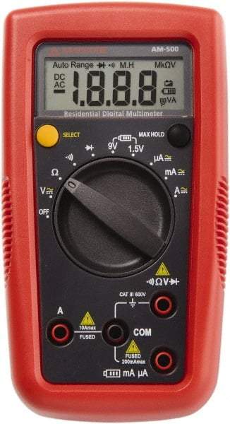 Amprobe - 4018624, CAT III, 600 VAC/VDC, Digital Auto Ranging Manual Ranging Multimeter - 20 mOhm, Measures Voltage, Current, Resistance - Exact Tool & Supply