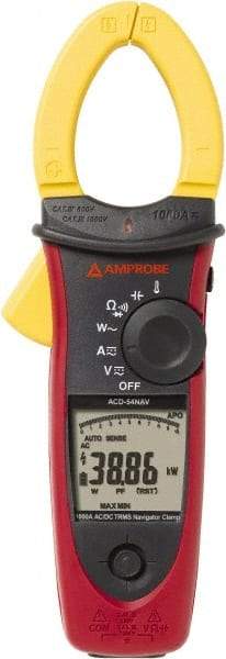 Amprobe - 3729989, CAT IV, CAT III, Digital True RMS Clamp Meter with 1.6535" Clamp On Jaws - 999.9 VAC/VDC, 999.9 AC/DC Amps, Measures Voltage, Capacitance, Current, Temperature - Exact Tool & Supply