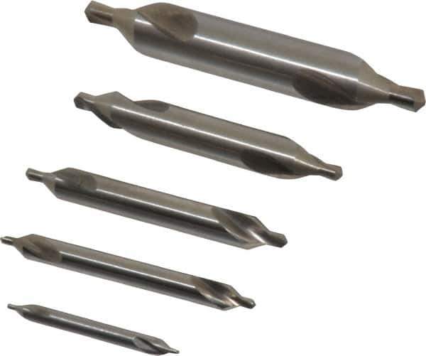 Chicago-Latrobe - 5 Piece, #1 to 5, 1/8 to 7/16" Body Diam, 3/64 to 3/16" Point Diam, Plain Edge, High Speed Steel Combo Drill & Countersink Set - 60° Incl Angle, 1/8 to 2-3/4" OAL, Double End, 217 Series Compatibility - Exact Tool & Supply