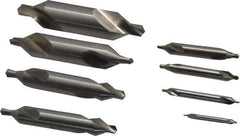 Chicago-Latrobe - 8 Piece, #1 to 8, 1/8 to 3/4" Body Diam, 3/64 to 5/16" Point Diam, Plain Edge, High Speed Steel Combo Drill & Countersink Set - 60° Incl Angle, 1/8 to 3-1/2" OAL, Double End, 217 Series Compatibility - Exact Tool & Supply