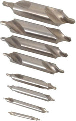 Chicago-Latrobe - 8 Piece, #11 to 18, 1/8 to 3/4" Body Diam, 3/64 to 1/4" Point Diam, Bell Edge, High Speed Steel Combo Drill & Countersink Set - 60° Incl Angle, 1/8 to 3-1/2" OAL, Double End, 217B Series Compatibility - Exact Tool & Supply