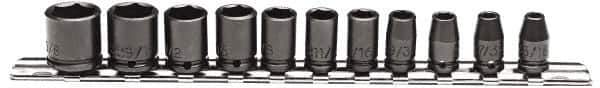 Proto - 11 Piece 1/4" Drive Impact Socket Set - 6 Points, 3/16" to 5/8" Range, Inch Measurement Standard - Exact Tool & Supply