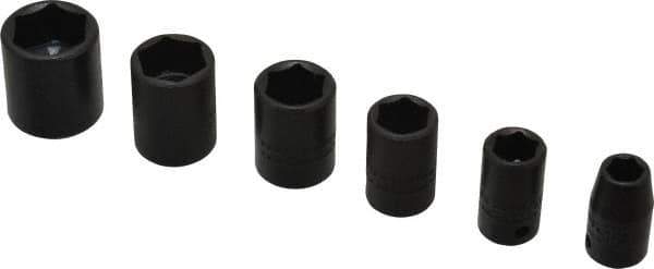 Proto - 6 Piece 1/4" Drive Impact Socket Set - 6 Points, 1/4" to 9/16" Range, Inch Measurement Standard - Exact Tool & Supply