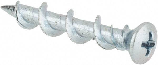 Powers Fasteners - 1/4" Diam, 1-1/4" OAL, Phillips Drive, Concrete Screw & Masonry Fastener - Steel, Chrome Finish - Exact Tool & Supply