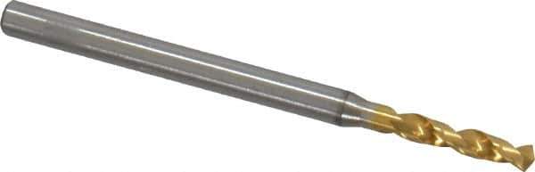 OSG - #43 130° Spiral Flute Vanadium High Speed Steel Screw Machine Drill Bit - TiN Finish, Right Hand Cut, 13mm Flute Length, 45mm OAL, Faceted Point, Straight Shank - Exact Tool & Supply