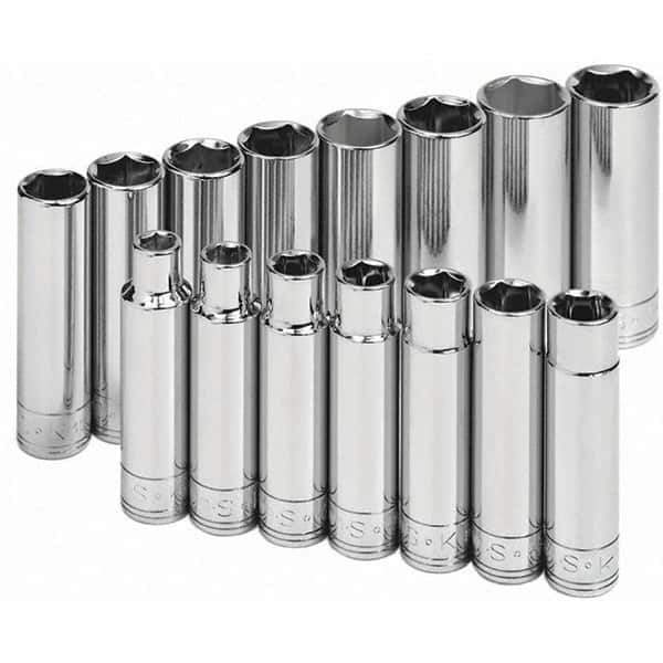SK - 1/2" Drive Deep Socket Set - 10 to 24mm, Metric Measurement Standard - Exact Tool & Supply
