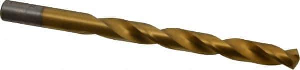 Chicago-Latrobe - 3/8" 135° Cobalt Jobber Drill - TiN Finish, Right Hand Cut, Spiral Flute, Straight Shank, 5" OAL, Split Point - Exact Tool & Supply