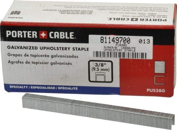 Porter-Cable - 3/8" Long x 3/8" Wide, 22 Gauge Crowned Construction Staple - Grade 2 Steel, Galvanized Finish - Exact Tool & Supply