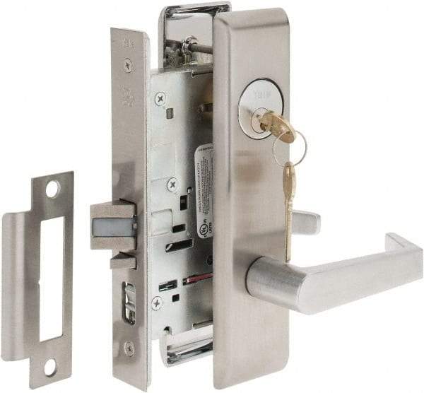 Yale - Extra Heavy Duty Entrance Lever Lockset - 2-3/4" Back Set, Standard Mortise Cylinder, Satin Chrome Finish - Exact Tool & Supply
