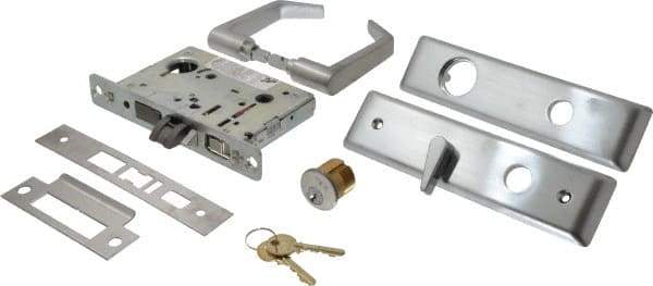 Yale - Extra Heavy Duty Entrance/Apartment Lever Lockset with Dead Bolt - 2-3/4" Back Set, Standard Mortise Cylinder, Satin Chrome Finish - Exact Tool & Supply