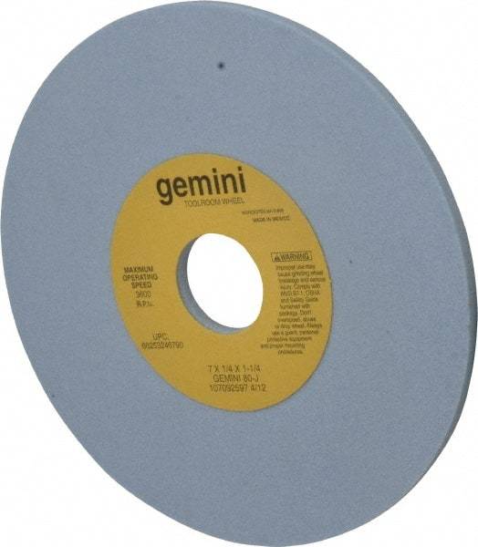 Norton - 7" Diam x 1-1/4" Hole x 1/4" Thick, J Hardness, 80 Grit Surface Grinding Wheel - Aluminum Oxide, Type 1, Medium Grade, 3,600 Max RPM, No Recess - Exact Tool & Supply