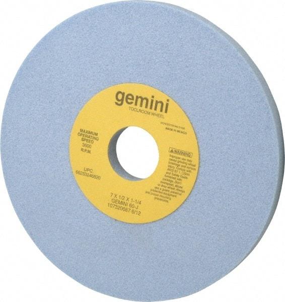 Norton - 7" Diam x 1-1/4" Hole x 1/2" Thick, J Hardness, 60 Grit Surface Grinding Wheel - Aluminum Oxide, Type 1, Medium Grade, 3,600 Max RPM, No Recess - Exact Tool & Supply