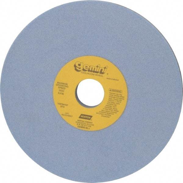 Norton - 8" Diam x 1-1/4" Hole x 1/2" Thick, J Hardness, 60 Grit Surface Grinding Wheel - Aluminum Oxide, Type 1, Medium Grade, 3,600 Max RPM, No Recess - Exact Tool & Supply