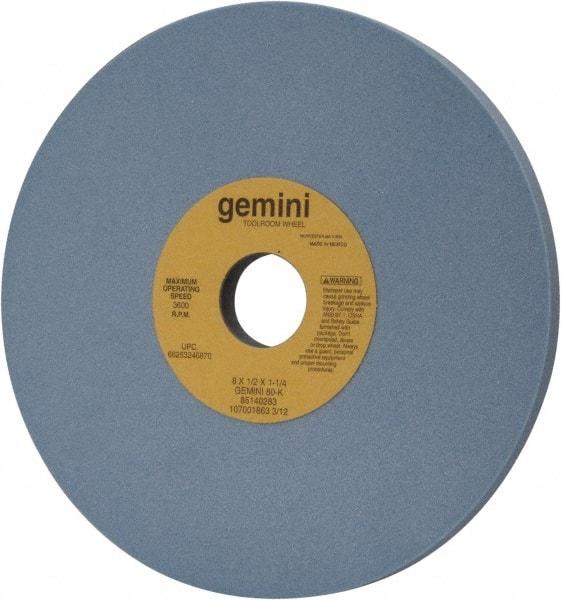 Norton - 8" Diam x 1-1/4" Hole x 1/2" Thick, K Hardness, 80 Grit Surface Grinding Wheel - Aluminum Oxide, Type 1, Medium Grade, 3,600 Max RPM, No Recess - Exact Tool & Supply