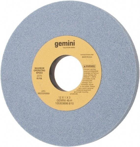 Norton - 12" Diam x 3" Hole x 1" Thick, H Hardness, 46 Grit Surface Grinding Wheel - Aluminum Oxide, Type 1, Coarse Grade, 2,070 Max RPM, No Recess - Exact Tool & Supply