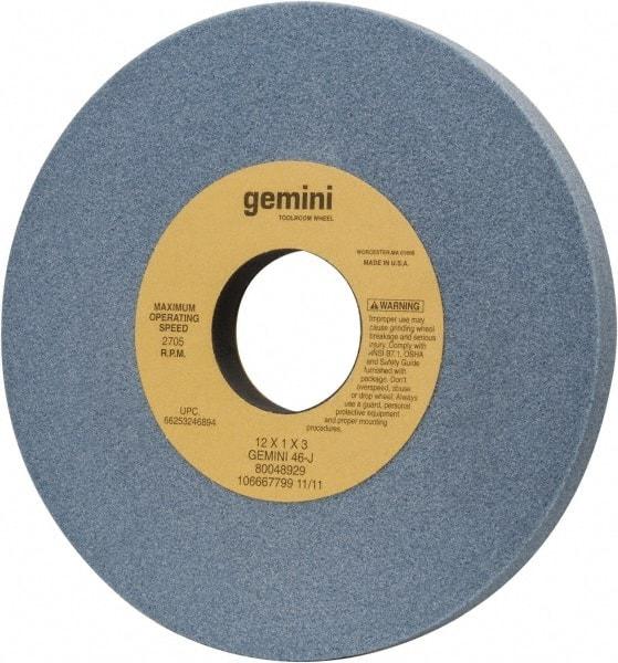 Norton - 12" Diam x 3" Hole x 1" Thick, J Hardness, 46 Grit Surface Grinding Wheel - Aluminum Oxide, Type 1, Coarse Grade, 2,705 Max RPM, No Recess - Exact Tool & Supply