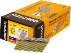 Stanley Bostitch - 12 Gauge 0.113" Shank Diam 2" Long Framing Nails for Power Nailers - Steel, Galvanized Finish, Ring Shank, Angled Stick Wire Collation, Round Head, Diamond Point - Exact Tool & Supply