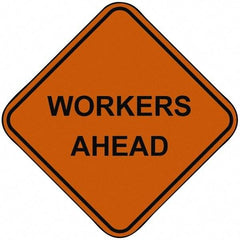 PRO-SAFE - "Workers Ahead", 48" Wide x 48" High, Nylon Construction Roadway Signs - Orange, Square, Sign Stand Mount - Exact Tool & Supply
