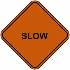 PRO-SAFE - "Slow", 48" Wide x 48" High, Nylon Construction Roadway Signs - Orange, Square, Sign Stand Mount - Exact Tool & Supply