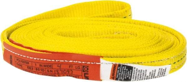 Lift-All - 14' Long x 1" Wide, 3,200 Lb Vertical Capacity, 2 Ply, Polyester Web Sling - 2,500 Lb Choker Capacity, Yellow - Exact Tool & Supply