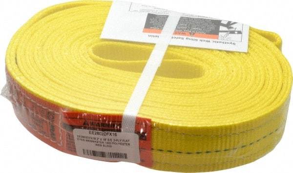 Lift-All - 16' Long x 2" Wide, 6,400 Lb Vertical Capacity, 2 Ply, Polyester Web Sling - 5,000 Lb Choker Capacity, Yellow - Exact Tool & Supply