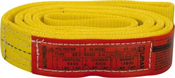 Lift-All - 6' Long x 2" Wide, 6,400 Lb Vertical Capacity, 2 Ply, Polyester Web Sling - 5,000 Lb Choker Capacity, Yellow - Exact Tool & Supply