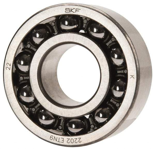 SKF - 15mm Bore Diam, 35mm OD, Open Self Aligning Radial Ball Bearing - 14mm Wide, 2 Rows, Round Bore, 459 Lb Static Capacity, 1,960 Lb Dynamic Capacity - Exact Tool & Supply