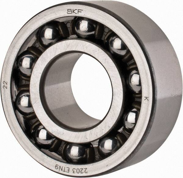 SKF - 17mm Bore Diam, 40mm OD, Open Self Aligning Radial Ball Bearing - 16mm Wide, 2 Rows, Round Bore, 573 Lb Static Capacity, 2,380 Lb Dynamic Capacity - Exact Tool & Supply