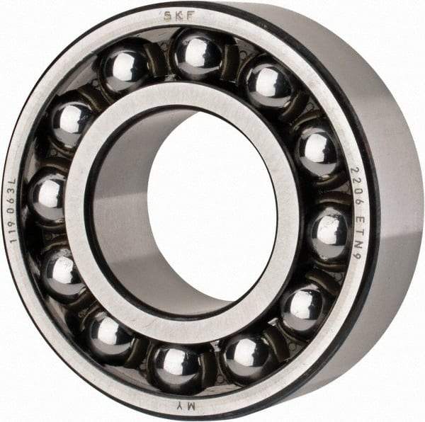 SKF - 30mm Bore Diam, 62mm OD, Open Self Aligning Radial Ball Bearing - 20mm Wide, 2 Rows, Round Bore, 1,510 Lb Static Capacity, 5,350 Lb Dynamic Capacity - Exact Tool & Supply