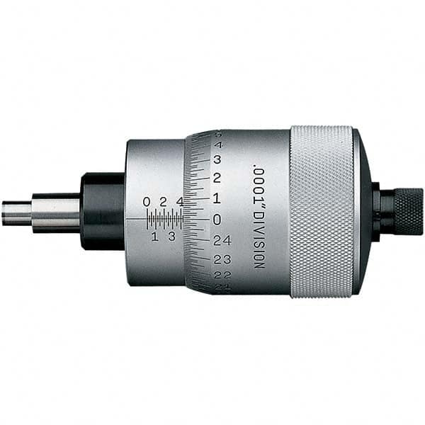 Starrett - 1 Inch, 2-1/16 Inch Plain Thimble, 5/16 Inch Diameter x 1-7/16 Inch Long Spindle, Mechanical Micrometer Head - Exact Tool & Supply