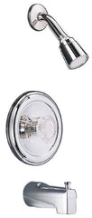 Moen - Concealed, One Handle, Chrome Coated, Steel, Valve, Shower Head and Tub Faucet - Knob Handle, Acrylic Handle - Exact Tool & Supply