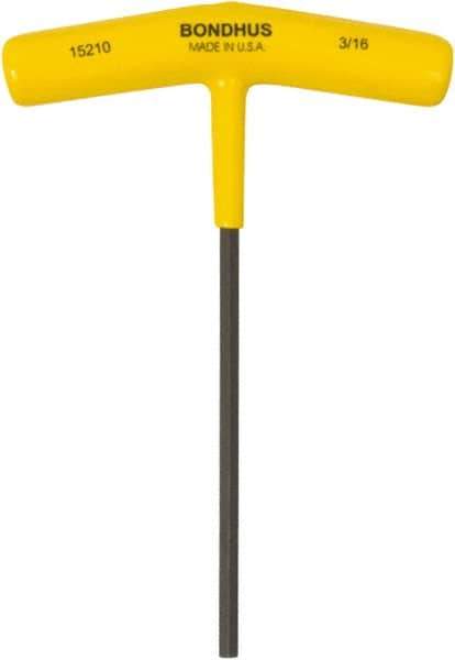 Bondhus - 3/16" Hex, T-Handle Cushion Grip, Hex Key - 6" OAL, Protanium High Torque Steel, Inch System of Measurement - Exact Tool & Supply