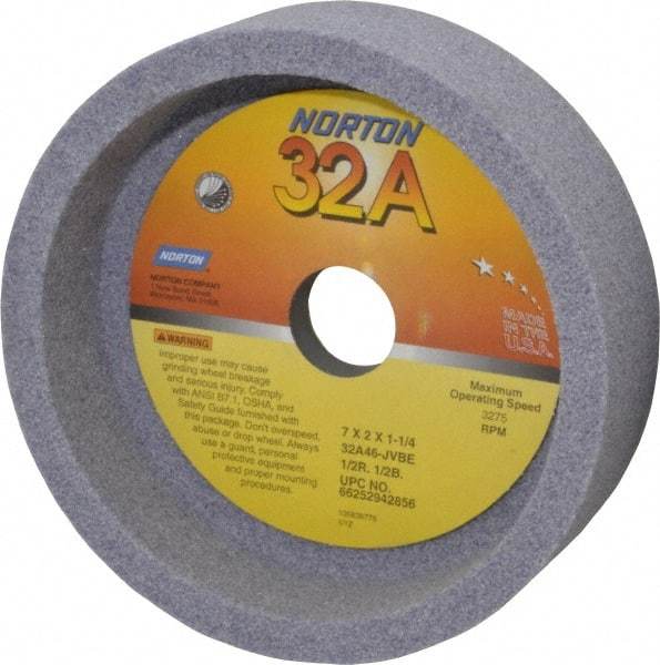 Norton - 7" Diam, 1-1/4" Hole Size, 2" Overall Thickness, 46 Grit, Type 6 Tool & Cutter Grinding Wheel - Coarse Grade, Aluminum Oxide, J Hardness, Vitrified Bond, 3,275 RPM - Exact Tool & Supply