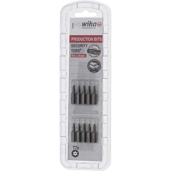 Wiha - 1/4" Drive T7 Tamperproof Torx Screwdriver Bit - 1" OAL, Tamper Resistant Bit - Exact Tool & Supply