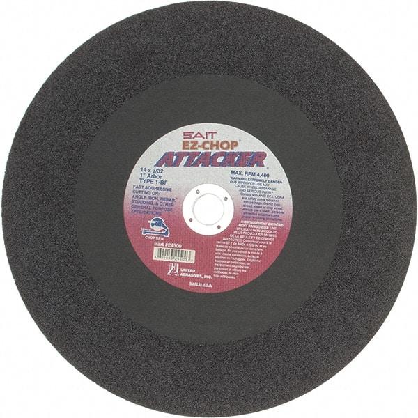 Sait - 14" Aluminum Oxide Cutoff Wheel - 3/32" Thick, 1" Arbor, 4,400 Max RPM, Use with Chop Saws - Exact Tool & Supply