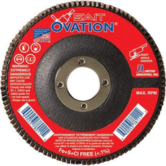 Sait - 40 Grit, 4-1/2" Disc Diam, 7/8" Center Hole, Type 27 Zirconia Alumina Flap Disc - 13,300 Max RPM, Fiberglass Backing, Arbor Attaching System, Coated - Exact Tool & Supply