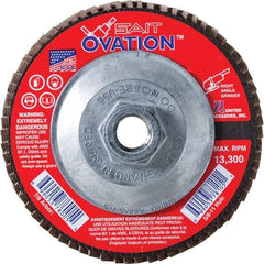 Sait - 40 Grit, 4-1/2" Disc Diam, 5/8-11 Center Hole, Type 27 Zirconia Alumina Flap Disc - 13,300 Max RPM, Fiberglass Backing, Arbor Attaching System, Coated - Exact Tool & Supply