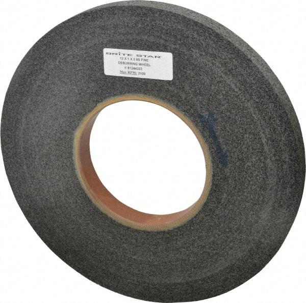 Brite Star - 12" Diam, 1" Face Width, 5" Center Hole, Fine Grade, Silicon Carbide Deburring Wheel - Convolute, Hard Density 8 Grade, 2,100 RPM - Exact Tool & Supply