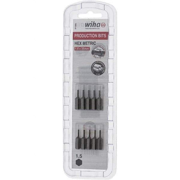 Wiha - 1.5mm Hex Screwdriver Bit - 1/4" Drive, 1" OAL - Exact Tool & Supply