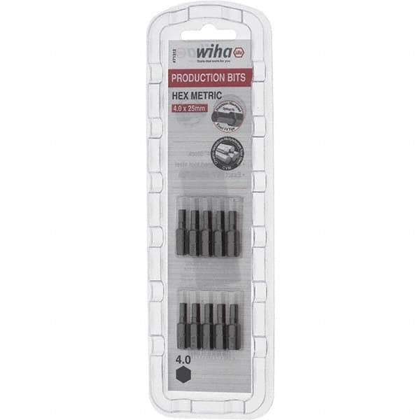 Wiha - 4mm Hex Screwdriver Bit - 1/4" Drive, 1" OAL - Exact Tool & Supply