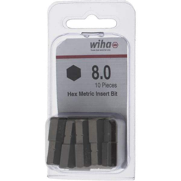 Wiha - 8mm Hex Screwdriver Bit - 1/4" Drive, 1" OAL - Exact Tool & Supply
