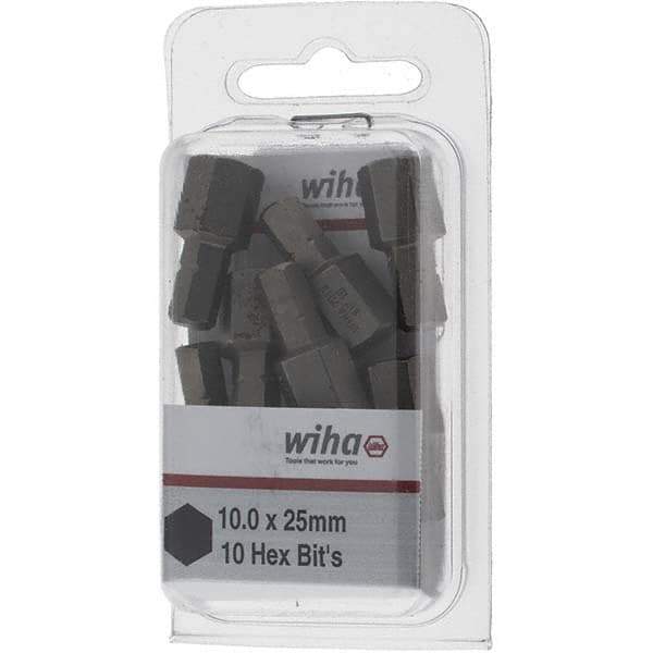 Wiha - 10mm Hex Screwdriver Bit - 1/4" Drive, 1" OAL - Exact Tool & Supply