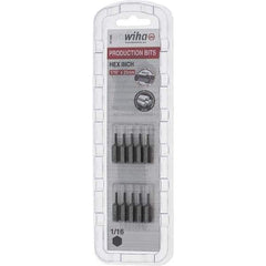 Wiha - 0.063" Hex Screwdriver Bit - 1/4" Drive, 1" OAL - Exact Tool & Supply