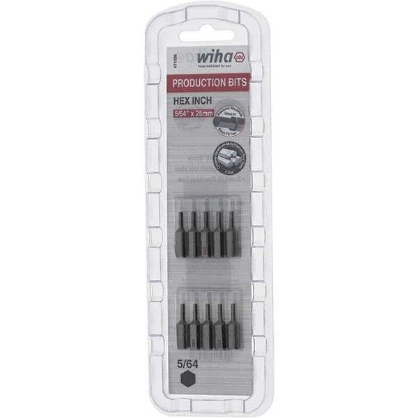 Wiha - 0.078" Hex Screwdriver Bit - 1/4" Drive, 1" OAL - Exact Tool & Supply